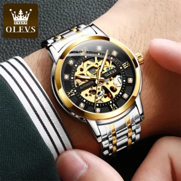OLEVS Black Steel Skeleton Watch Waterproof Luminous 2 | PricZone OLEVS Black Steel Skeleton Watch Waterproof Luminous 2 | PricZone