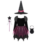 Girls Sparkly Witch Costume with Hat  Wand 2 | PricZone