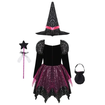 Girls Sparkly Witch Costume with Hat Wand 2 | PricZone Girls Sparkly Witch Costume with Hat Wand 2 | PricZone