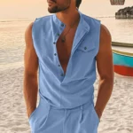 V Neck Pocket Cotton Linen Casual Sleeveless Tops 4 | PricZone