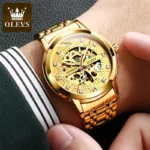 OLEVS Black Steel Skeleton Watch   Waterproof  Luminous 4 | PricZone