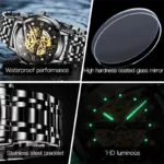 OLEVS Black Steel Skeleton Watch   Waterproof  Luminous 5 | PricZone