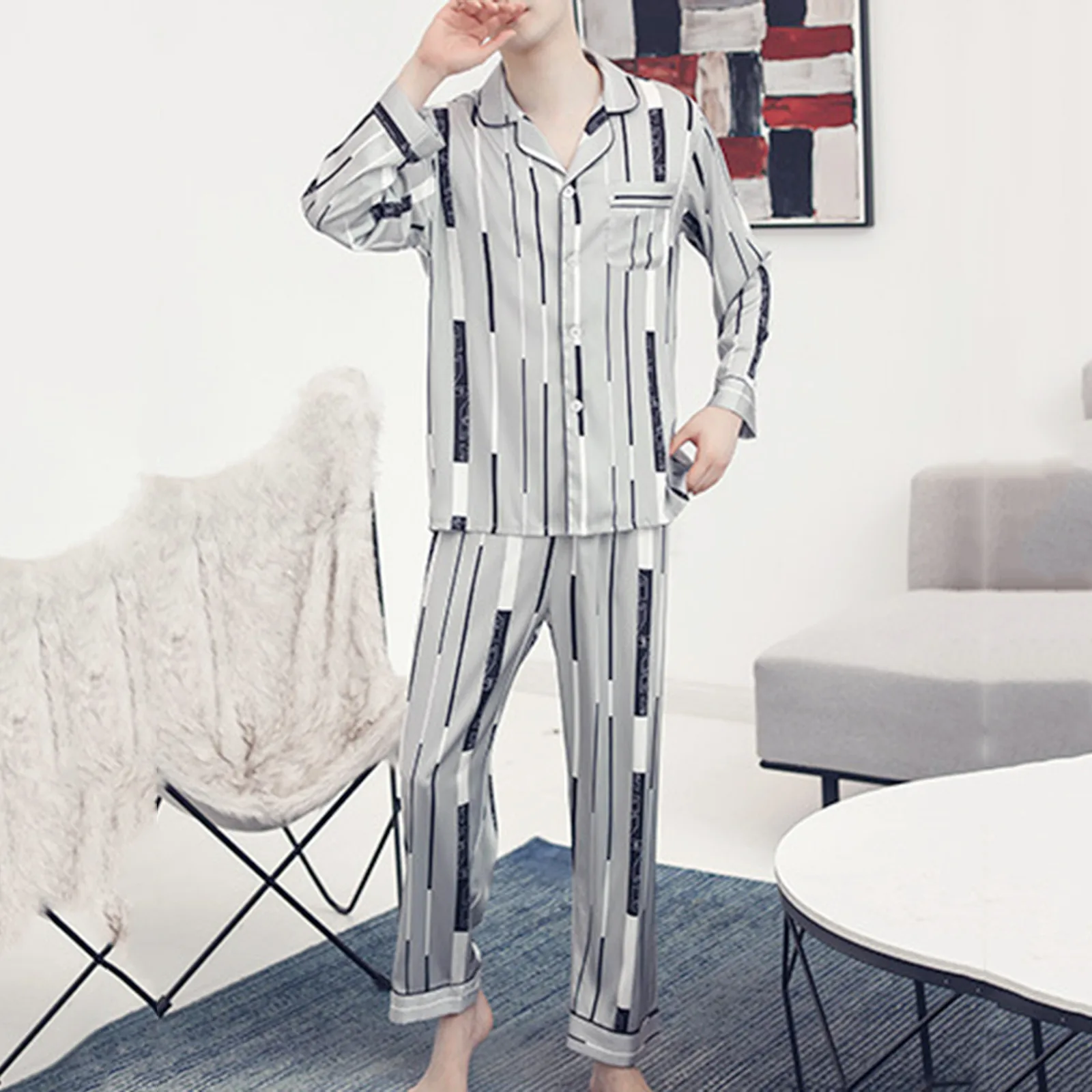 Mens Printed Winter Pajamas Set Cozy Light 3 | PricZone Mens Printed Winter Pajamas Set Cozy Light 3 | PricZone
