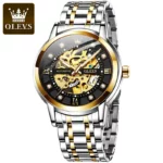OLEVS Black Steel Skeleton Watch   Waterproof  Luminous 3 | PricZone