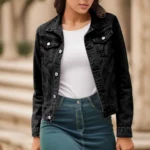 Black Slim Denim Jacket for Women 3 | PricZone