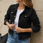 Black Slim Denim Jacket for Women 2 | PricZone