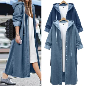 Winter Hooded Denim Long Overcoat for Women | PricZone