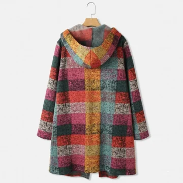 Plaid Gradient Hooded Knit Cardigan with Pocket 2 | PricZone Plaid Gradient Hooded Knit Cardigan with Pocket 2 | PricZone