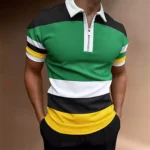 Stylish Mens Splicing Print Zipper Collar Tee | PricZone