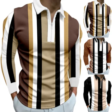 Autumn Mens Stripe Polo Shirt   Casual Fit | PricZone