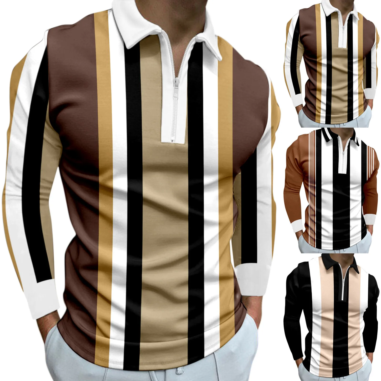 Autumn Mens Stripe Polo Shirt Casual Fit 1 | PricZone Autumn Mens Stripe Polo Shirt Casual Fit | PricZone
