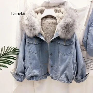 Velvet Fur Collar Denim Jacket | PricZone