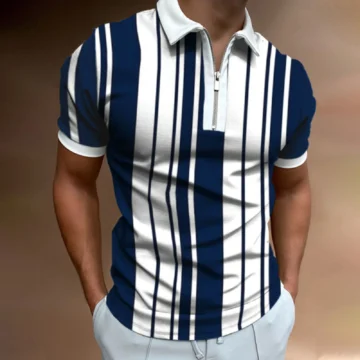 Classic Zippered Mens Polo Trendy Striped Style | PricZone