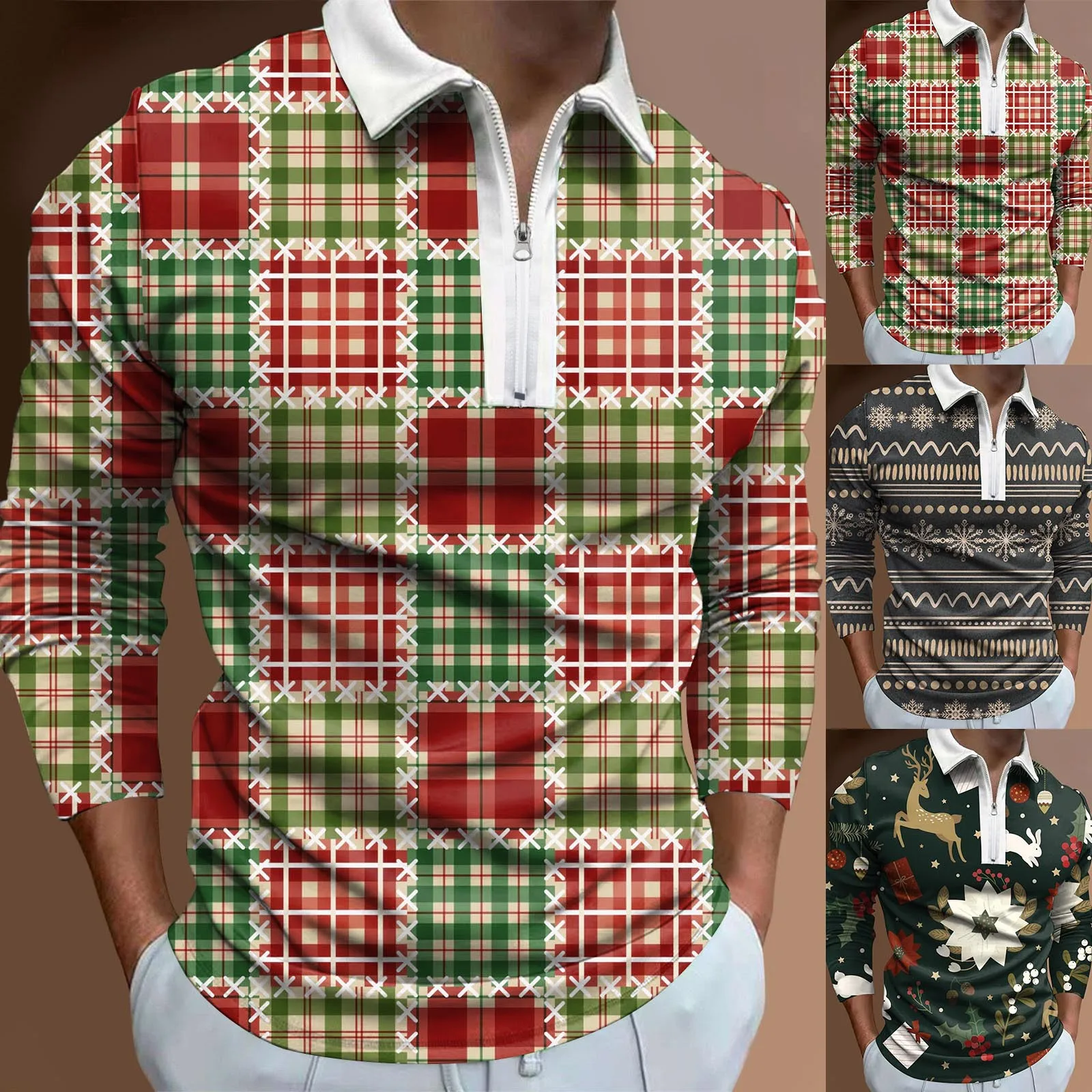 3D Christmas Plaid Long Sleeve Shirt