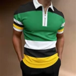 Stylish Mens Splicing Print Zipper Collar Tee 4 | PricZone