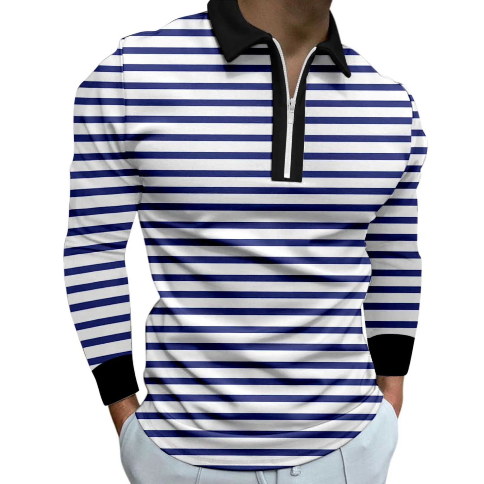 Zippered Polo Casual Striped Autumn Wear 2 | PricZone Zippered Polo Casual Striped Autumn Wear 2 | PricZone