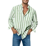 Plus Size Striped Linen Shirt Casual  Elastic 6 | PricZone