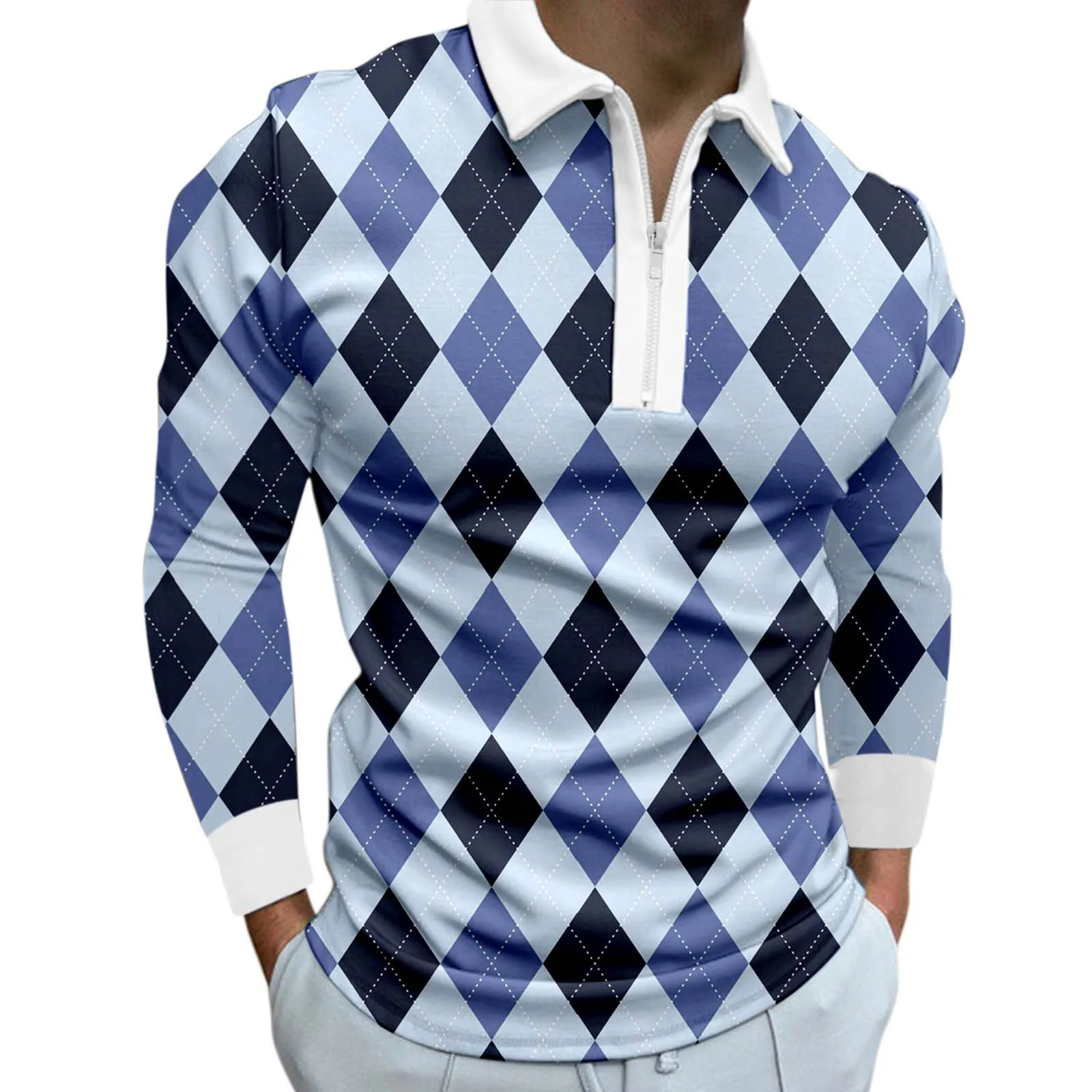 Spring Autumn Lozenge Print Polo Shirts Men 2022 Fashion Casual Turn Down Collar Long Sleeve Tops T Shirt New Style High Quality 2 | PricZone Spring Autumn Lozenge Print Polo Shirts Men 2022 Fashion Casual Turn Down Collar Long Sleeve Tops T Shirt New Style High Quality 2 | PricZone