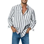 Plus Size Striped Linen Shirt Casual  Elastic | PricZone