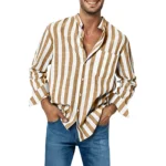 Plus Size Striped Linen Shirt Casual  Elastic 5 | PricZone
