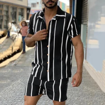 Summer Stripe Lapel Set Shirt  Shorts | PricZone