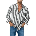 Plus Size Striped Linen Shirt Casual  Elastic 3 | PricZone