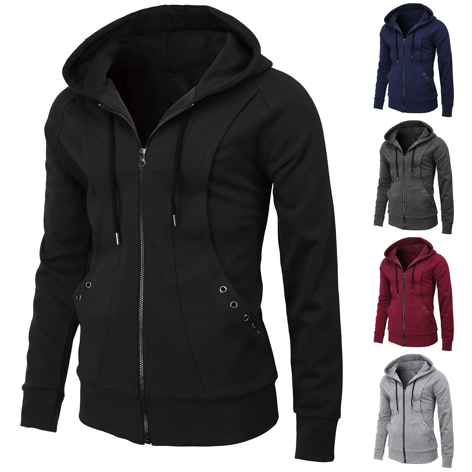 Solid Zip Hoodie Casual & Sporty Streetwear S-3XL