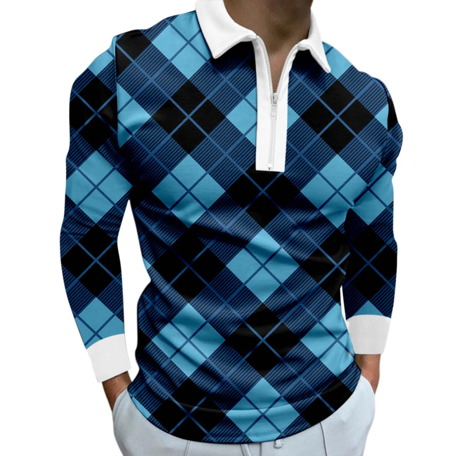 Lozenge Print Polo Casual Long Sleeve Style | PricZone Lozenge Print Polo Casual Long Sleeve Style | PricZone