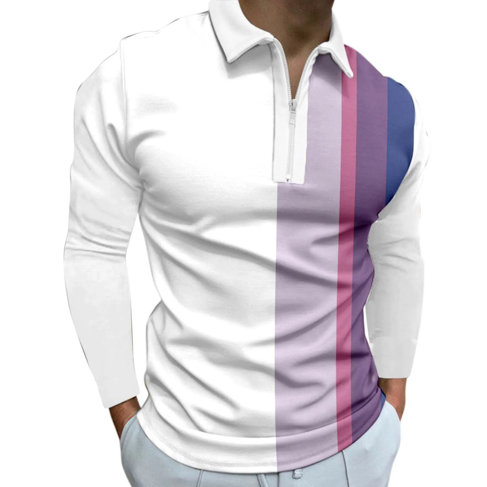 Zippered Polo Casual Striped Autumn Wear 1 | PricZone Zippered Polo Casual Striped Autumn Wear | PricZone