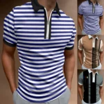 Korean Casual Stripe Zip Polo Long Sleeve Tee 4 | PricZone