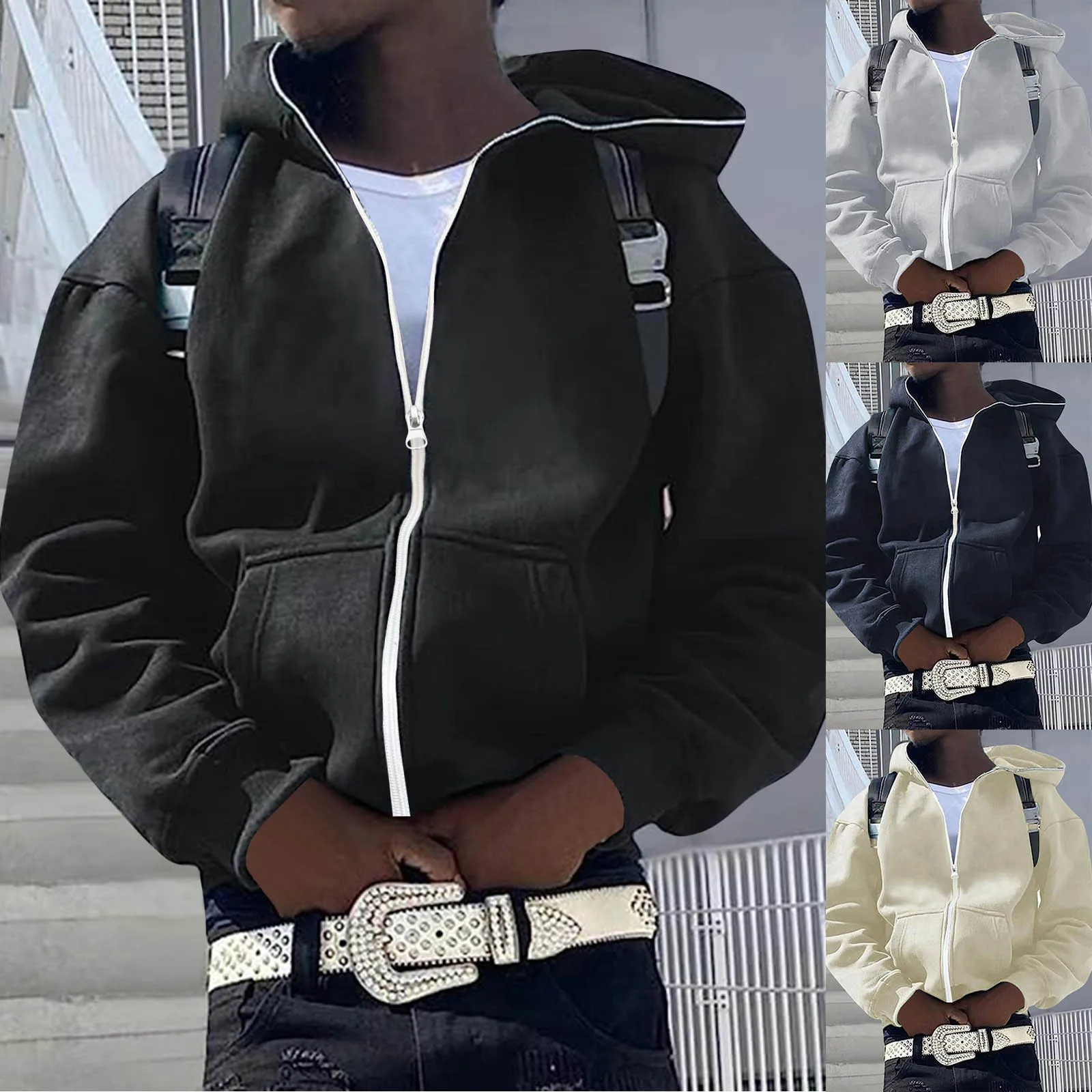 Unisex Zip Hoodies Trendy Embroidered Hip-Hop Style