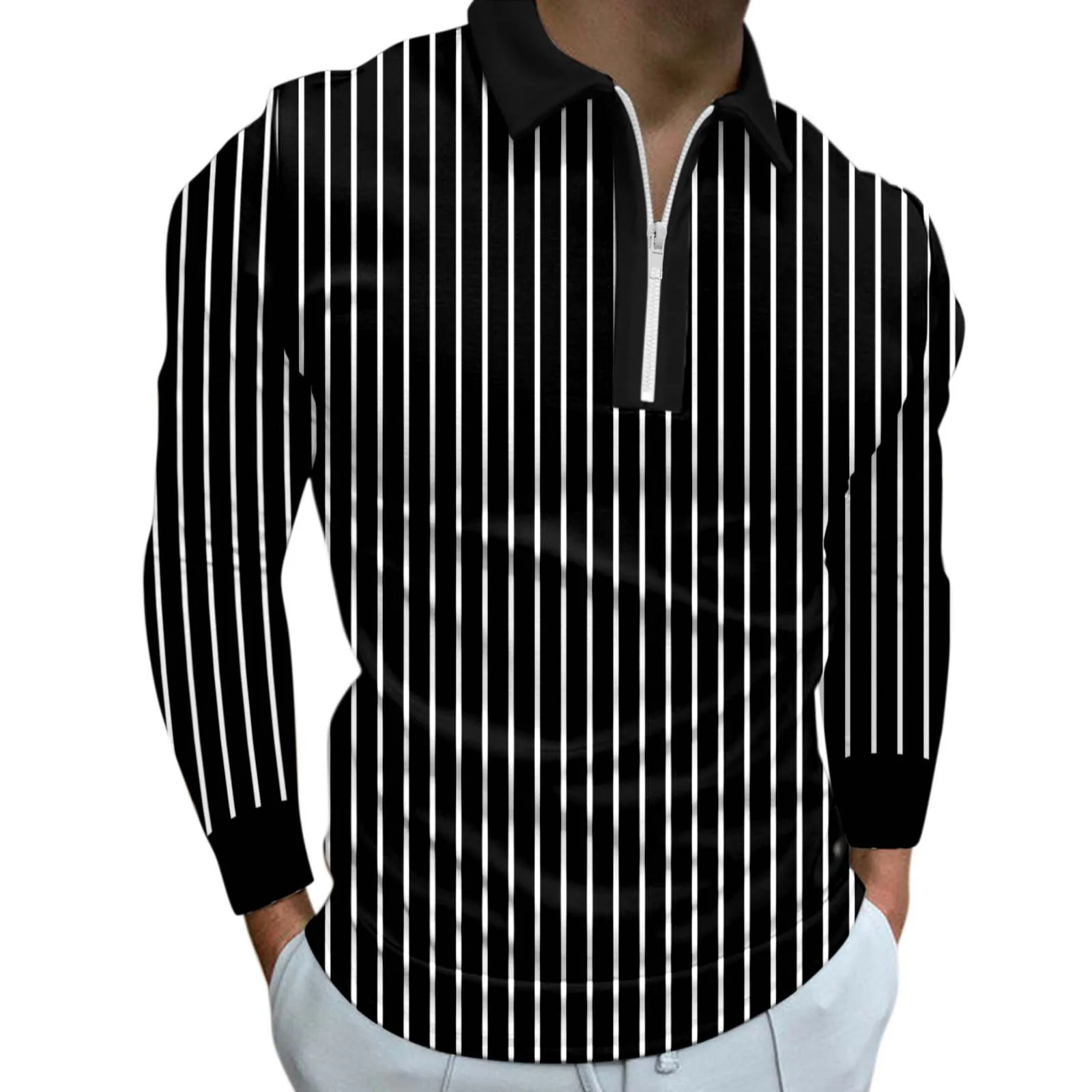 Zippered Polo Casual Striped Autumn Wear 3 | PricZone Zippered Polo Casual Striped Autumn Wear 3 | PricZone