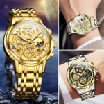 Gold Skeleton Quartz Watch Waterproof  Luxurious 4 | PricZone