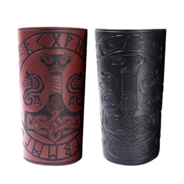 Viking Leather Arm Bracers for Cosplay   Embossed Design 2 | PricZone