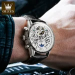OLEVS Auto Skeleton Watch Waterproof  Leather Strap 4 | PricZone