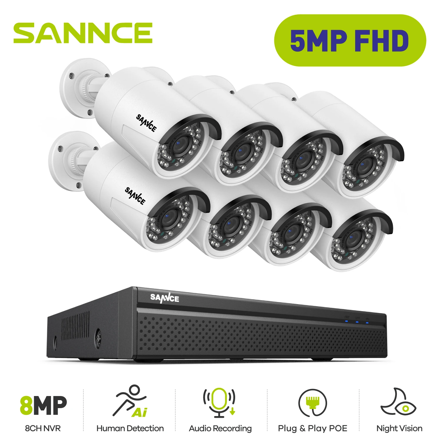 SANNCE 8CH 5MP POE Camera Kit with Audio 8MP NVR 1 | PricZone SANNCE 8CH 5MP POE Camera Kit with Audio 8MP NVR 1 | PricZone