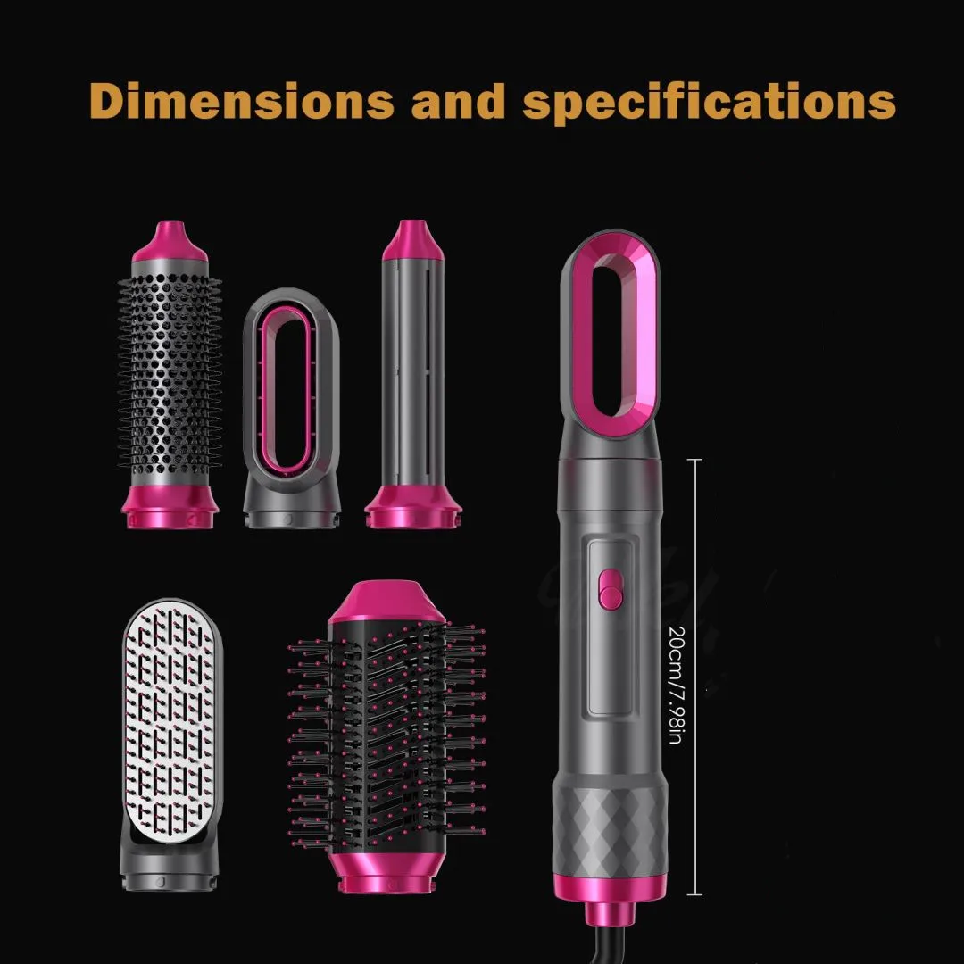 5-in-1 Hair Dryer Brush Kit - Curling Iron & Detacher
