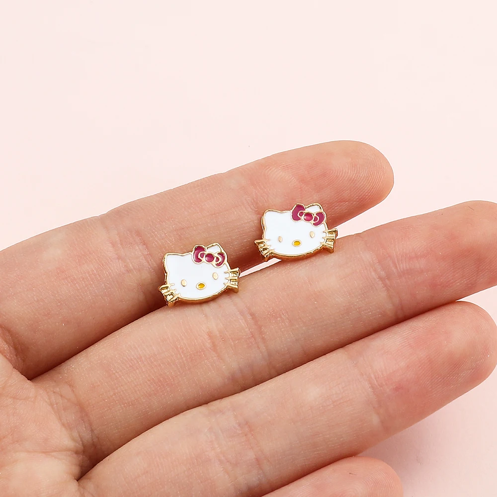 Sanrio Hello Kitty Earring Hello Kitty Anime Cartoon Stud Earrings for Girls
