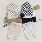 Autumn Plaid Hoodie  Pants Set for Baby Boys 1 | PricZone