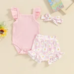 Toddler Girl Sunflower Romper  Shorts Set 0 18M 3 | PricZone