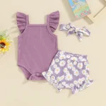 Toddler Girl Sunflower Romper  Shorts Set 0 18M 2 | PricZone