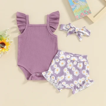 Toddler Girl Sunflower Romper  Shorts Set 0 18M 2 | PricZone