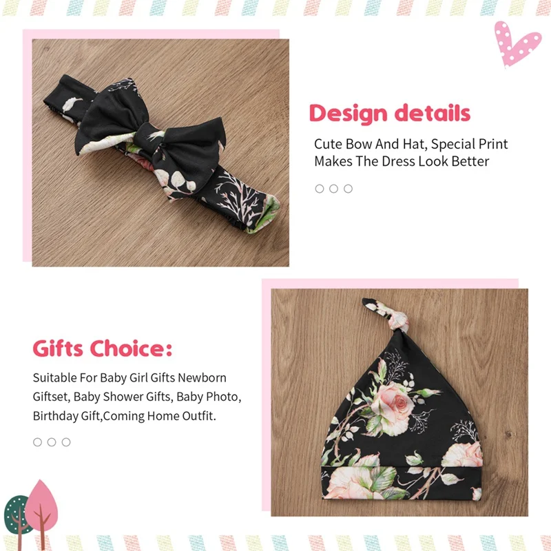 Newborn Girl 4Piece Outfit Set Romper Pants Cap Headban 3 | PricZone Newborn Girl 4 Piece Outfit Set Romper Pants Cap Headban 3 | PricZone