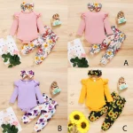 Autumn Baby Girls Outfit Set with Floral Trousers 6 | PricZone