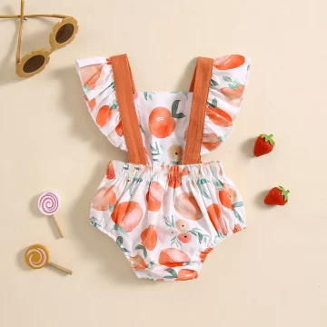 Peach Ruffle Sleeve Newborn Girl Bodysuit Set   3M 2 | PricZone