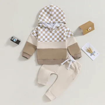 Autumn Plaid Hoodie  Pants Set for Baby Boys 2 | PricZone