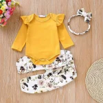 3 Piece Floral Baby Girl Outfit Set with Headband 2 | PricZone