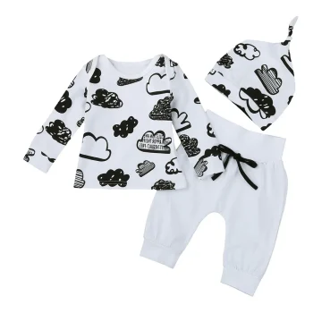 Cloud Print Baby Outfit Set Top Pants  Cap 2 | PricZone