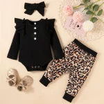 Baby Girls Fall Leopard Print Romper Set with Accessories 1 | PricZone Baby Girls Fall Leopard Print Romper Set with Accessories 1 | PricZone