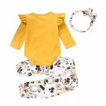 3 Piece Floral Baby Girl Outfit Set with Headband 1 | PricZone